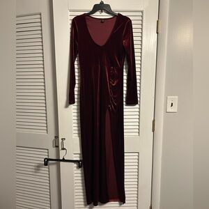 SHEIN Deep Red Velvet Long Sleeve Dress